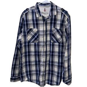 I Jeans by Buffalo Blue & White Plaid Button Down Shirt - Men’s XL
